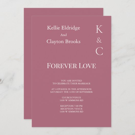 Burgundy Forever Love Wedding Einladung (Vorne/Hinten)