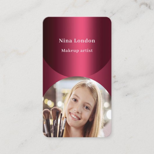 Burgundy Foto Bogen Qr Code für soziale Medien Visitenkarte (Vorderseite)