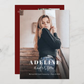 Burgundy Foto Collage Stilvoller Script-Abschluss Ankündigung (Vorne/Hinten)