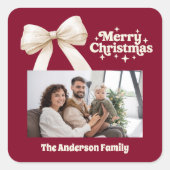 Burgundy Foto Creme Bogen Retro Weihnachten Quadratischer Aufkleber (Vorderseite)