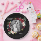 Burgundy Foto Floral Elegante Hochzeit Pappteller (Party)