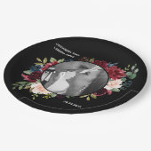 Burgundy Foto Floral Elegante Hochzeit Pappteller (Schrägansicht)