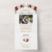 Burgundy Foto Gold Wedding All In One Einladung (Innen Boden)