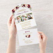 Burgundy-Foto-Hochzeit mit 3  All In One Einladung (Abreißen)