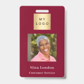 Burgundy Foto Name QR Geschäftslogo Ausweis (Front)
