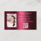 Burgundy Foto qr Code Facebook Icon Visitenkarte (Rückseite)