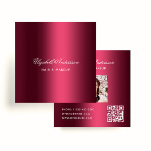 Burgundy Foto qr Code Name Premium Quadratische Visitenkarte