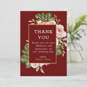 Burgundy Foto Wedding Dankeschön Card Dankeskarte (Stehend Vorderseite)