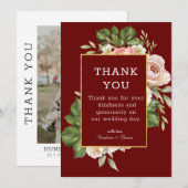 Burgundy Foto Wedding Dankeschön Card Dankeskarte (Vorne/Hinten)
