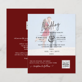 Burgundy Foto Wedding Invite QR Code Rett Datum