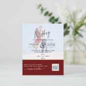 Burgundy Foto Wedding Invite QR Code Rett Datum (Stehend Vorderseite)