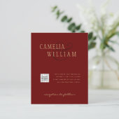 Burgundy Foto Wedding Invite QR Code Rett Datum (Stehend Vorderseite)