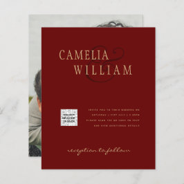Burgundy Foto Wedding Invite QR Code Rett Datum