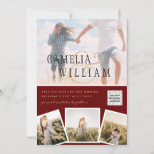 Burgundy Foto Wedding Invite QR Code Rett Datum