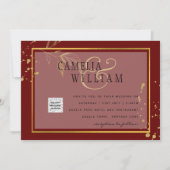 Burgundy FOTO Wedding Invite QR Code Rett Datum Einladung (Vorderseite)