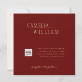 Burgundy Foto Wedding Invite QR Code Rett Datum Einladung (Vorderseite)