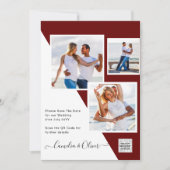 Burgundy FOTO Wedding Invite QR Code Rett Datum Einladung (Vorderseite)