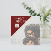 Burgundy Foto Wedding Invite Rett Date QR Code Einladung (Stehend Vorderseite)