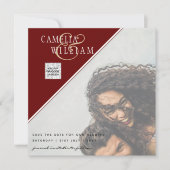 Burgundy Foto Wedding Invite Rett Date QR Code Einladung (Vorderseite)