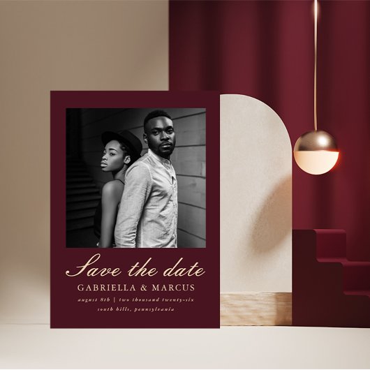 Burgundy Foto Wedding Save the Date