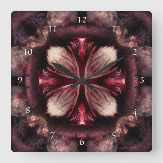 Burgundy Fraktal Clock Quadratische Wanduhr (Vorderseite)