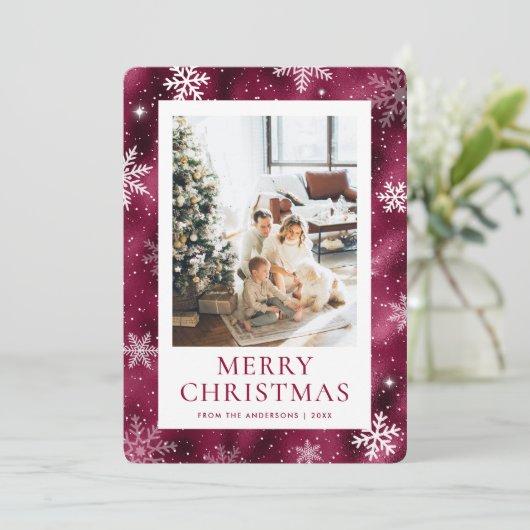 Burgundy Frohe Weihnachten Schneeflocken Schneeflo (Stehend Vorderseite)