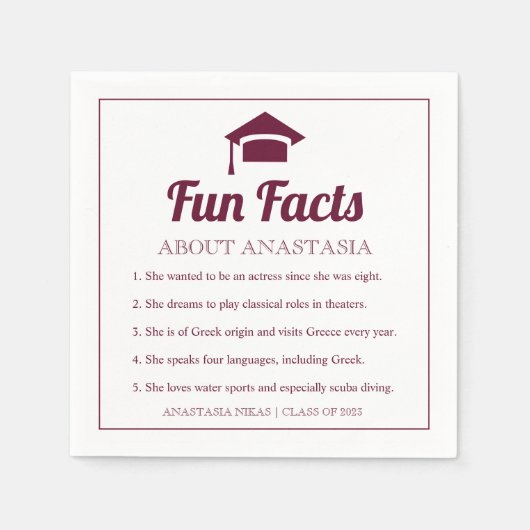 Burgundy Fun Facts class of 2022 graduation cap Serviette (Vorderseite)