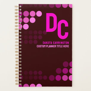 Burgundy Funky Pink Dots Monogram Planer