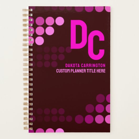 Burgundy Funky Pink Dots Monogram Planer (Vorderseite)