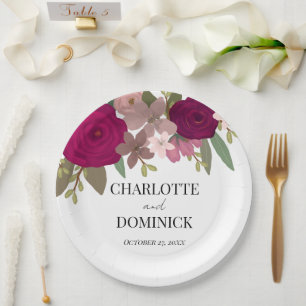 Burgundy Garden Blume Hochzeit Pappteller