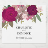 Burgundy Garden Blume Hochzeit Schaumweinetikett (Einzelnes Label)