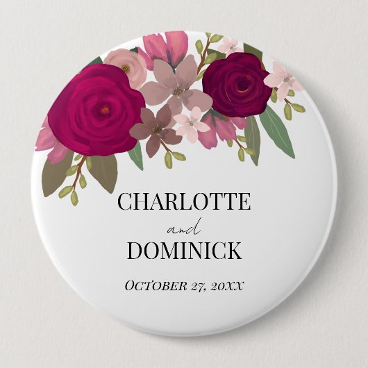 Burgundy Garden Blume Verlobung Button (Vorderseite)