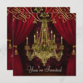 Burgundy Gardines Red Gold Chandelier Party Einladung (Vorne/Hinten)