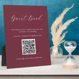 Burgundy Gast Book Sign mit QR Code Plaque Fotoplatte