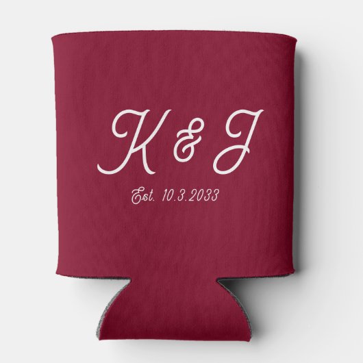 Burgundy Gastgeschenk Hochzeit Mit Monogramm Can C Dosenkühler (Rückseite)