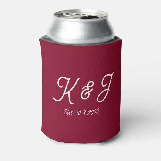 Burgundy Gastgeschenk Hochzeit Mit Monogramm Can C Dosenkühler (Kanne Rückseite)