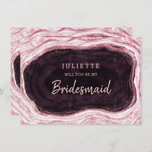 Burgundy Geode Be Meine Bridesmaid-Vorschlagskarte (Vorne/Hinten)