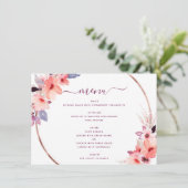 Burgundy Geometric Blume Bloral Wedding Menükarte (Stehend Vorderseite)