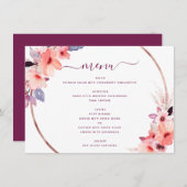 Burgundy Geometric Blume Bloral Wedding Menükarte (Vorne/Hinten)