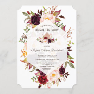 Burgundy Geometric Floral Brautparty Tee Party Einladung