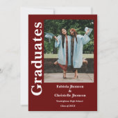 Burgundy Geschwister Graduierung Doppelter Abschlu Einladung (Vorderseite)