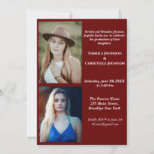 Burgundy Geschwister Graduierung Doppelter Abschlu Einladung (Rückseite)