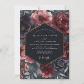 Burgundy Gilded Bloom Wedding Einladung (Vorderseite)
