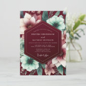 Burgundy Gilded Bloom Wedding Einladung (Stehend Vorderseite)