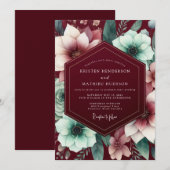 Burgundy Gilded Bloom Wedding Einladung (Vorne/Hinten)