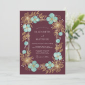 Burgundy Gilded Blossom Romantic Wedding Einladung (Stehend Vorderseite)