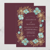 Burgundy Gilded Blossom Romantic Wedding Einladung (Vorne/Hinten)