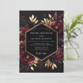 Burgundy Gilded Noir Wedding Einladung (Stehend Vorderseite)
