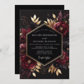 Burgundy Gilded Noir Wedding Einladung (Vorne/Hinten)