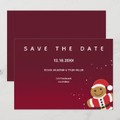 Burgundy Gingerbread Santa Whimsical Wedding Save The Date (Vorne/Hinten)